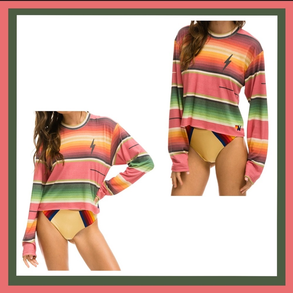 Aviator Nation Pink Serape Long Sleeve Boyfriend Tee Size Medium